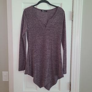 💜 Ladies Purple Tunic Top Hankerchief Hem